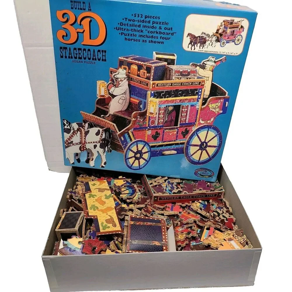 2 Ceaco 3-D Puzzles Stagecoach & Ferris Wheel Jigsaw Puzzles Vintage 1994-95